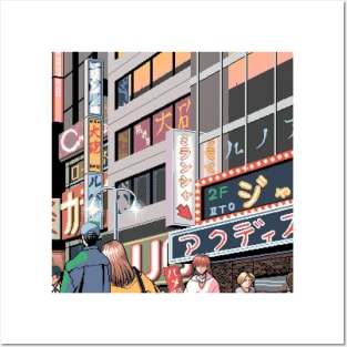 Vaporwave Aesthetic T-Shirt - Tokyo Shinjuku Neon Signs Japan City Pixel Art Posters and Art